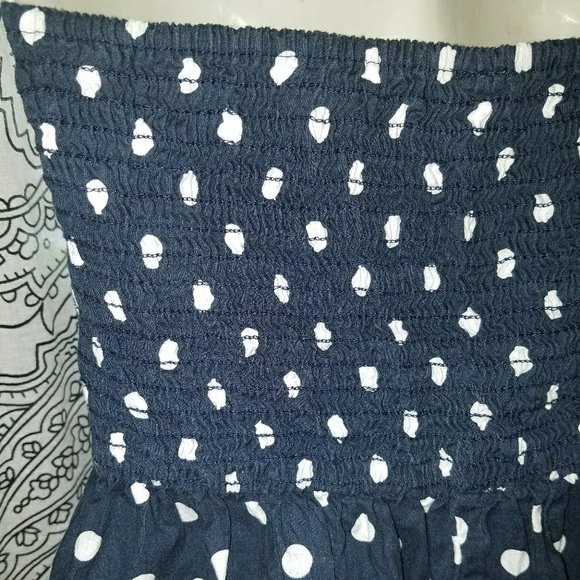 Navy Polka Dot Strapless Dress - Picture 4 of 5