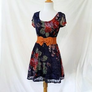 As U Wish Floral Lace Juniors Skater Dress M