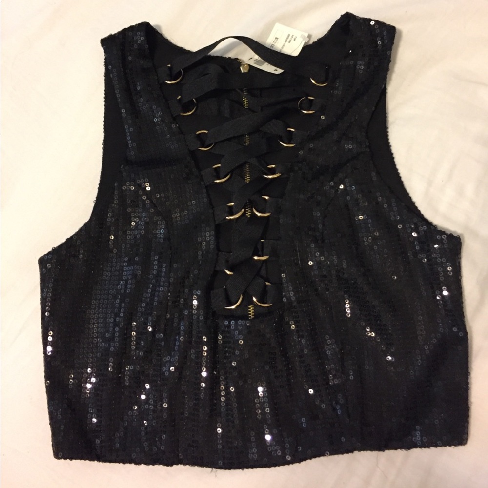 lace up sequin crop top - Picture 1 of 2