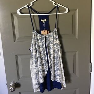 Kori blue and lace tank top