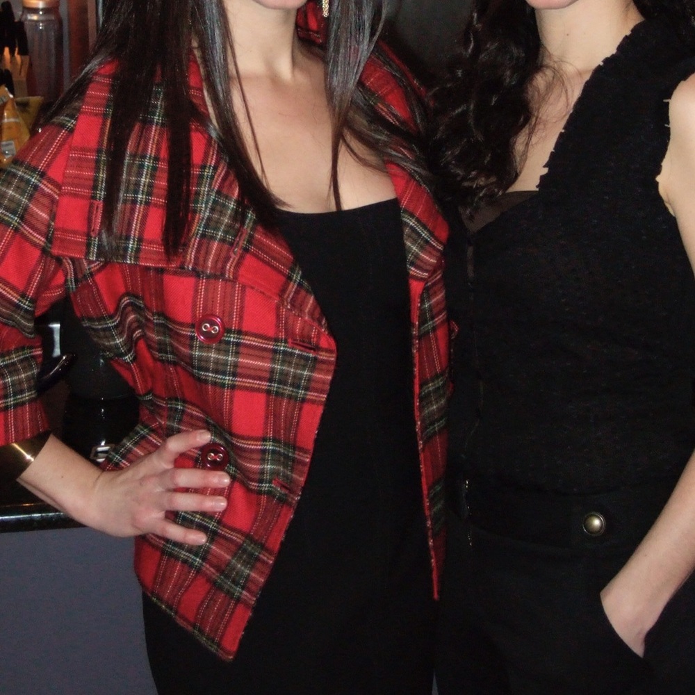 Aqua size S wool red plaid swing jacket