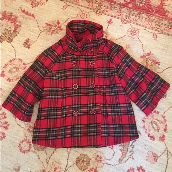 Aqua size S wool red plaid swing jacket - Picture 2 of 2