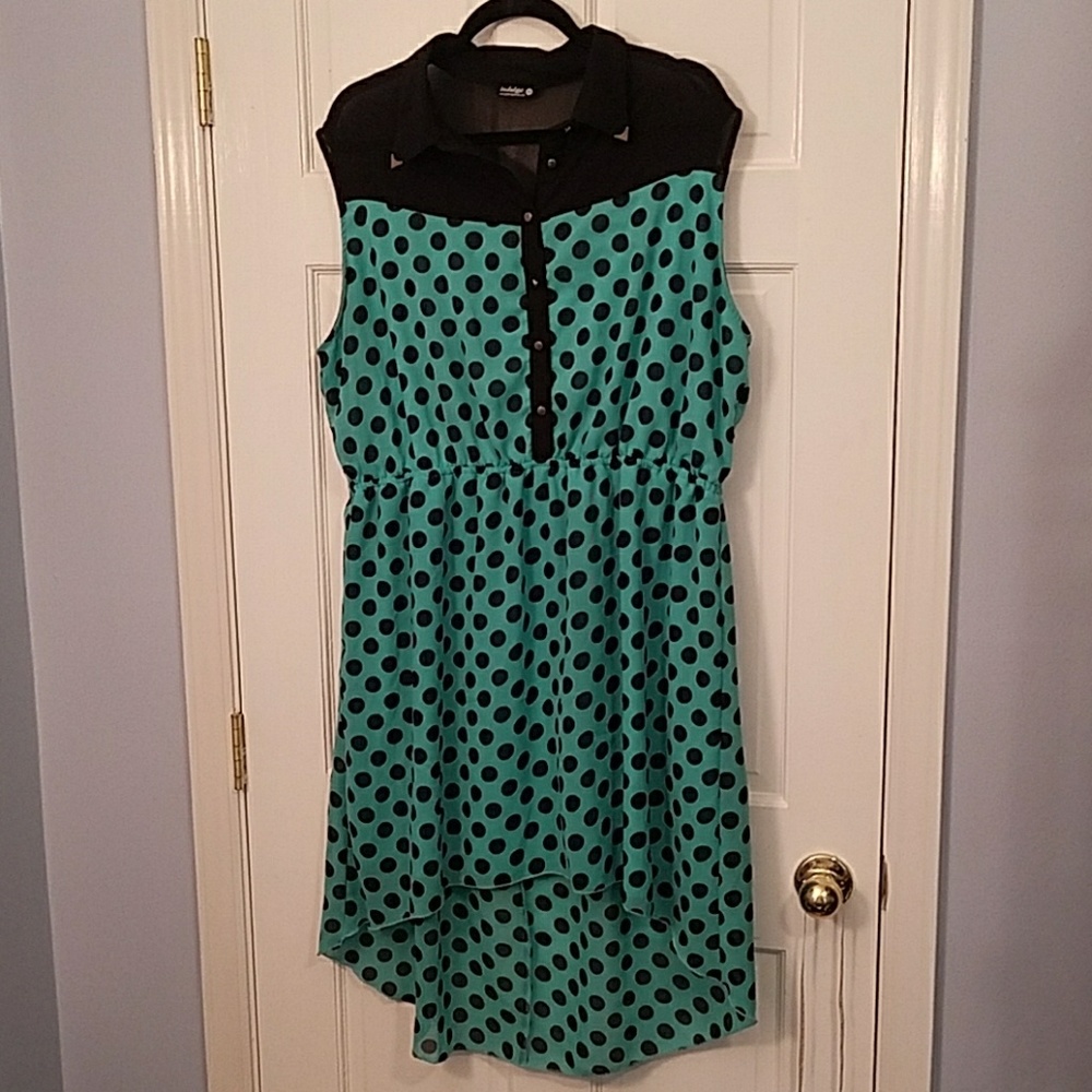 Indulge 3X 2X high low polka dot dress sleeveless