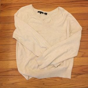 Beige knit v neck sweater