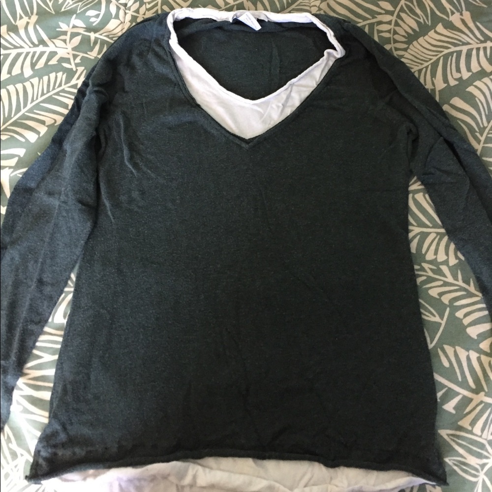 Long sleeve green & white cotton shirt