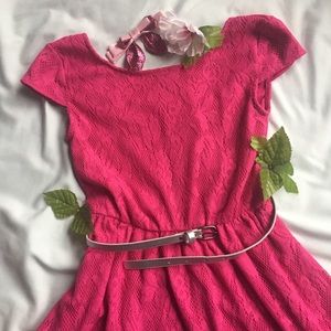 Hot Pink Lacy Skater Dress