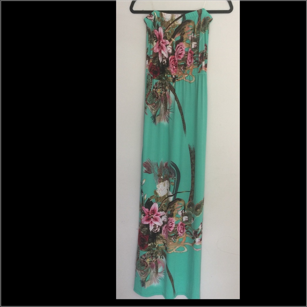 Mint Green Floral Strapless Maxi