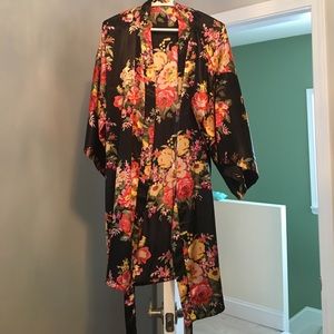 Floral faux silk robe