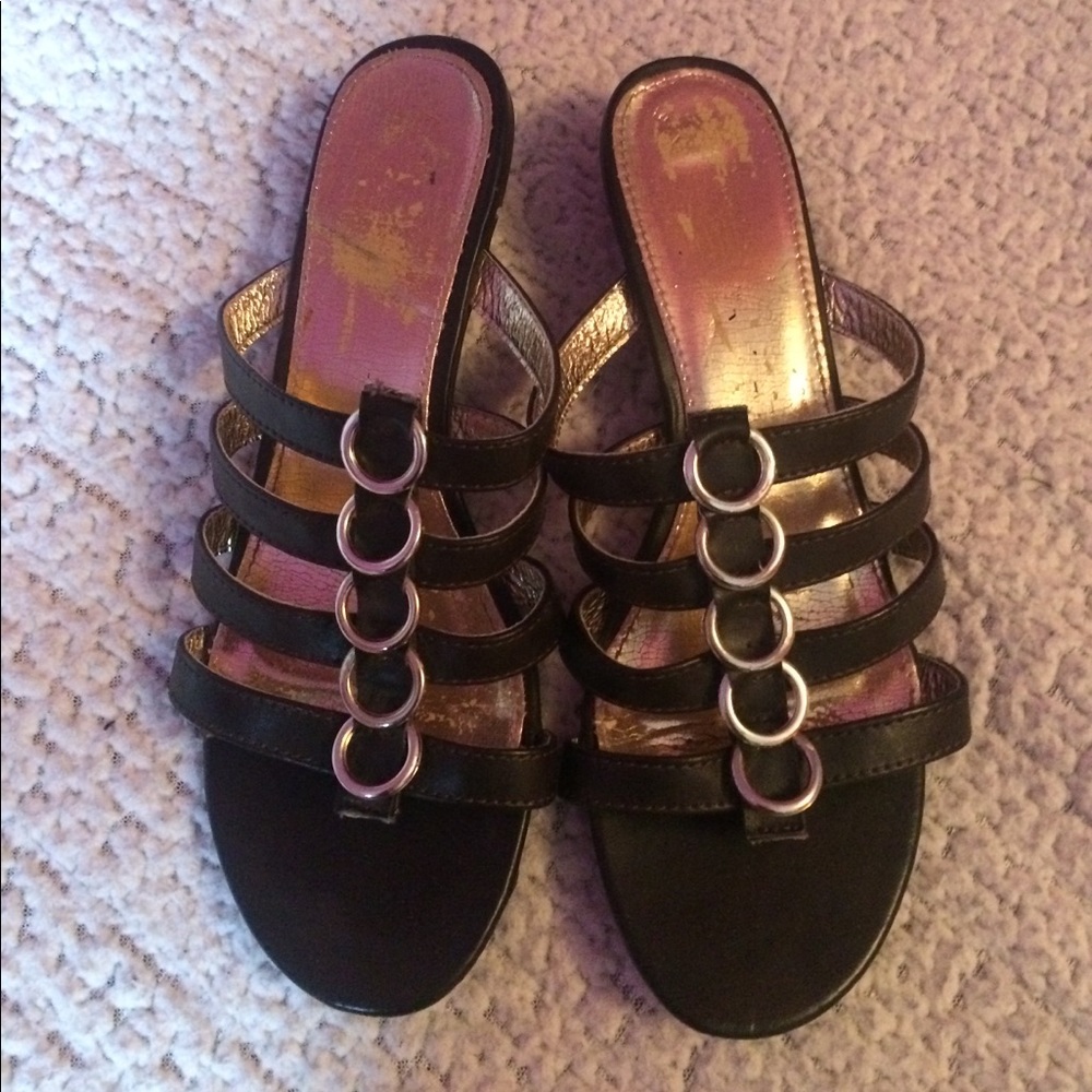 Brown and Gold Mule Sandals with Heels