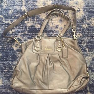 Metallic Leather Coach Tote w/ Shoulder Strap