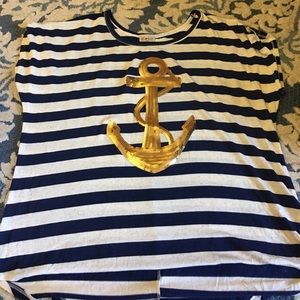 3x anchor navy and cream stripped top