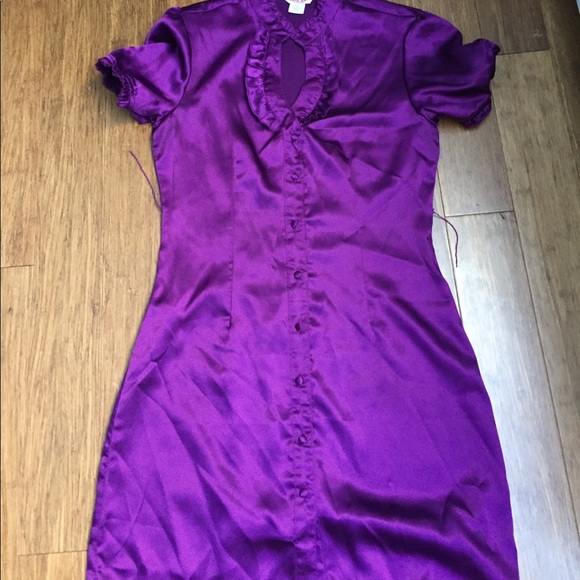 Purple button up dress with wrap around tie - Picture 2 of 4