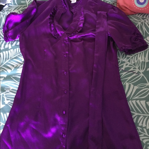 Purple button up dress with wrap around tie - Picture 4 of 4