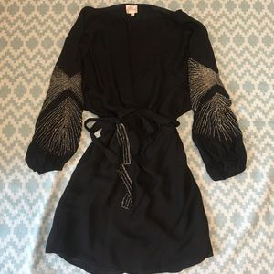 Parker dress with beaded long bell sleeves