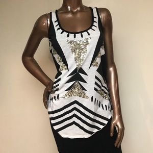 Express Black and White with Gold Sequins Tank Top