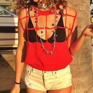 LF vintage red cut out tee