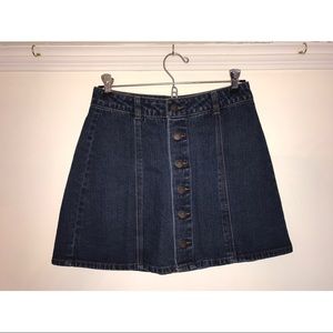 Button up flare jean mini skirt