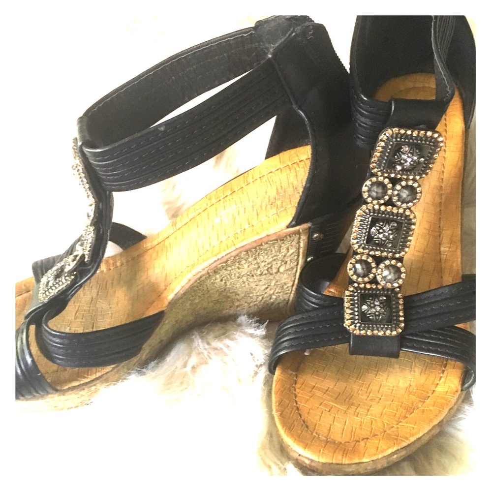 Cutie black wedges with rhinestones