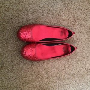 Size 6 girls red glitter flats