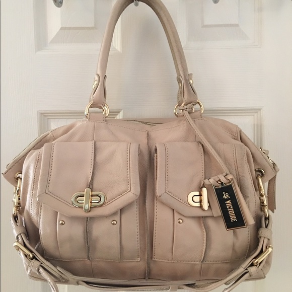 Pour la Victoire Handbags - Pour la Victoire Cream Gold Leather Satchel Bag