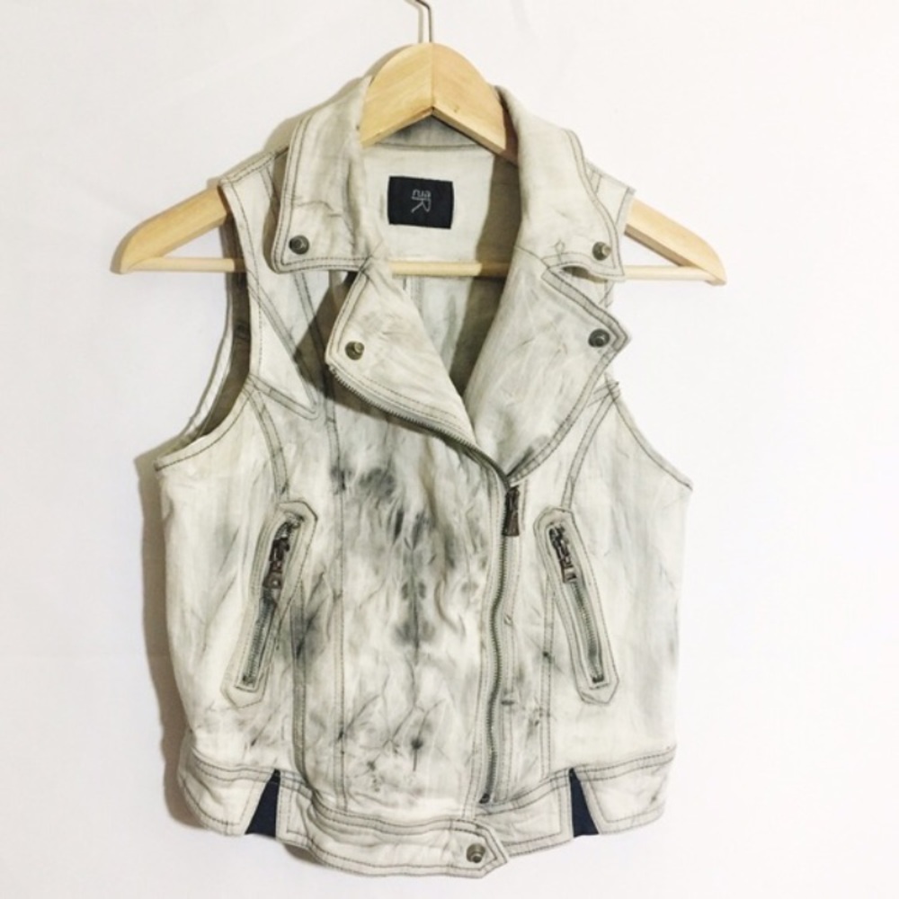 Grunge faded denim zip motorcycle vest