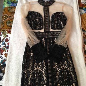Black embroidered sheer lace dress