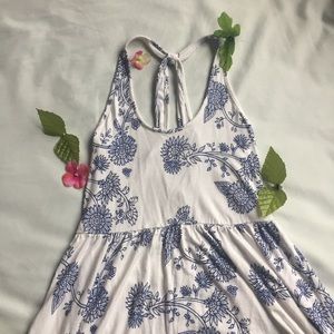 White And Navy Floral Racerback Dress