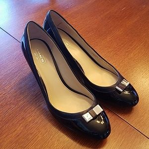 Coach black patent wedge.