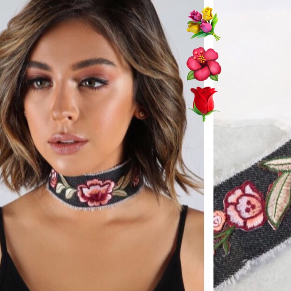 Denim embroidery choker