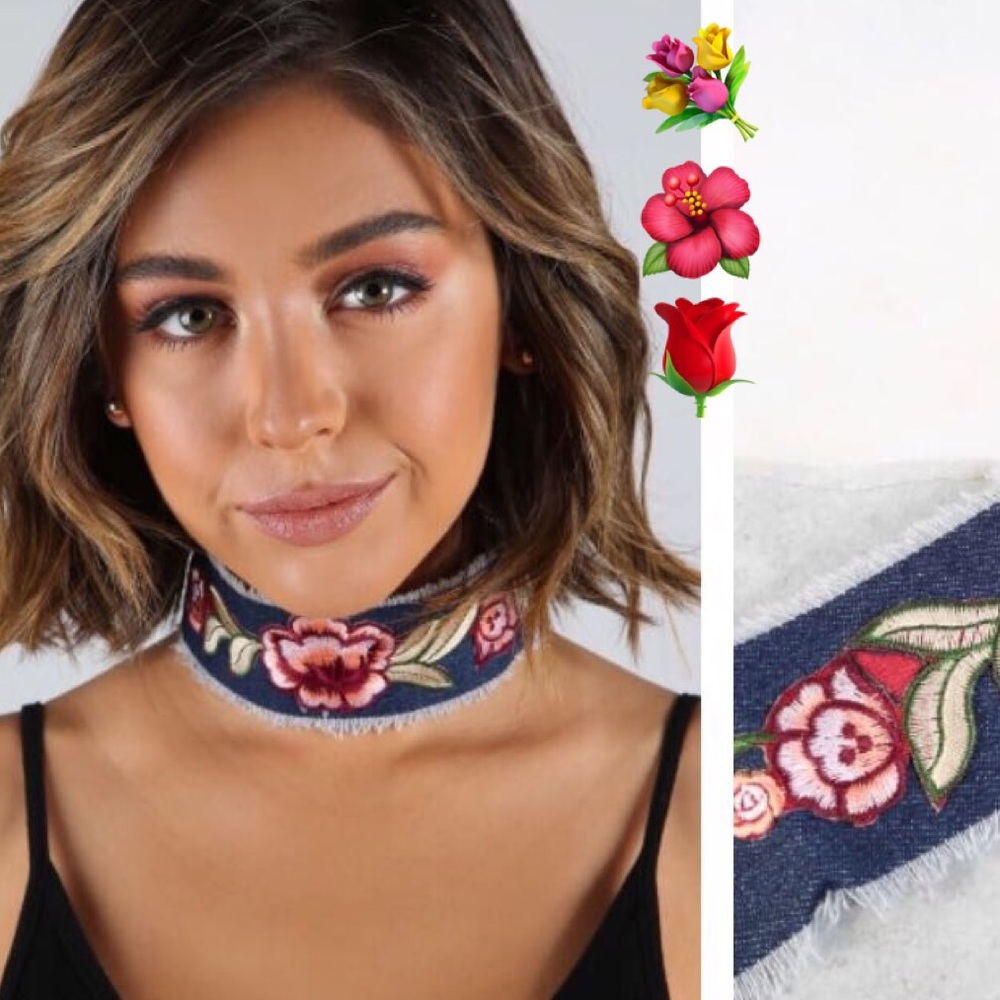 Denim embroidery choker