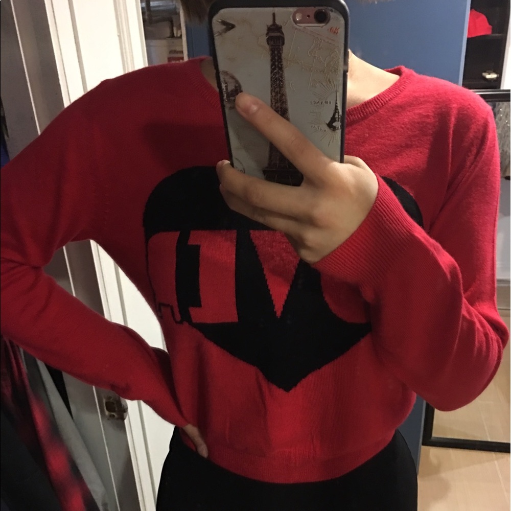 Red "Lover" cropped sweater