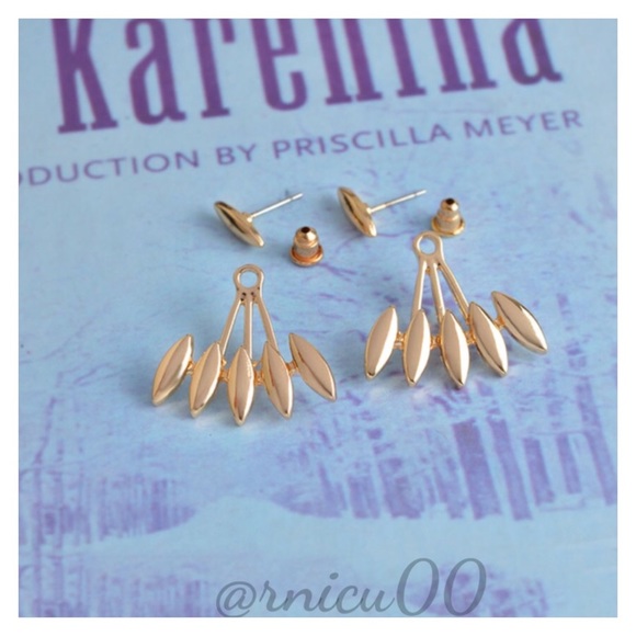 *Last 1* Jacket & Stud Gold Geometric Earrings! - Picture 4 of 8
