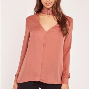 Pink buckle choker neck blouse