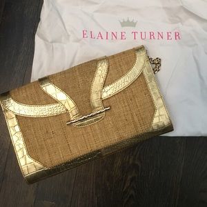 Over-Sized Raffia Envelope Clutch w/ Embossed Croc