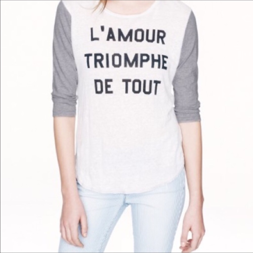 J. Crew  "Love Conquers All" baseball tee
