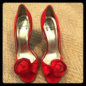 Stuart Weitzman red satin heels