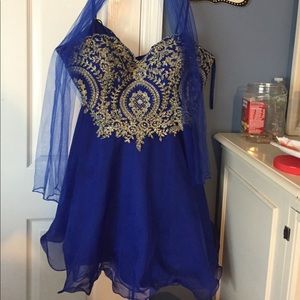 Beautiful Short Royal Blue and Gold Prom Dress
