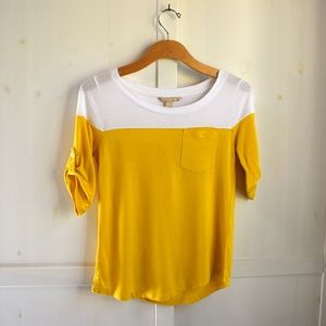 Banana Republic Yellow & White Crew Neck Top