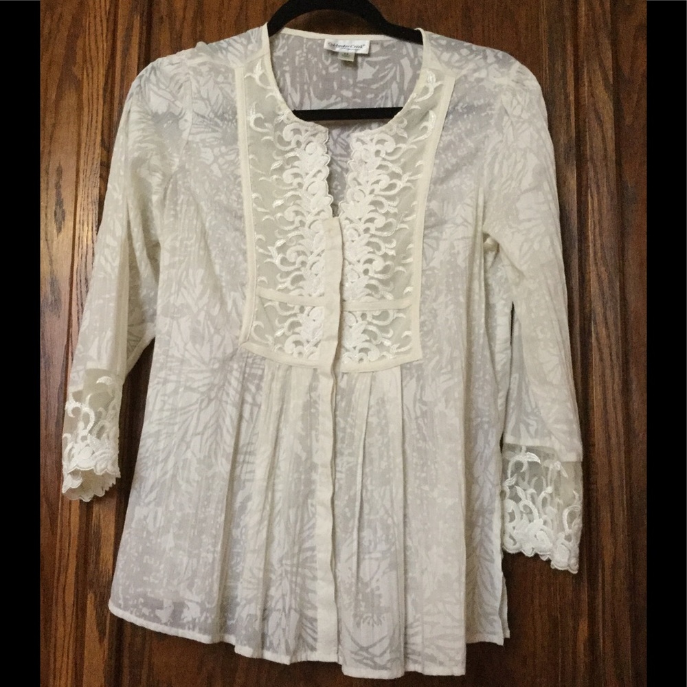 Sheer Button Up Lace Blouse