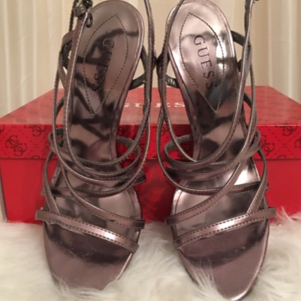 GUESS Metallic Pewter Cage like Heels - size 6.5