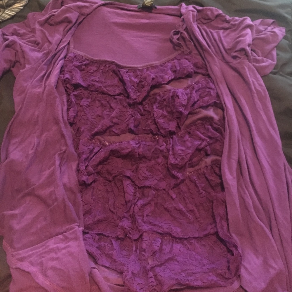 purple ruffle shirt