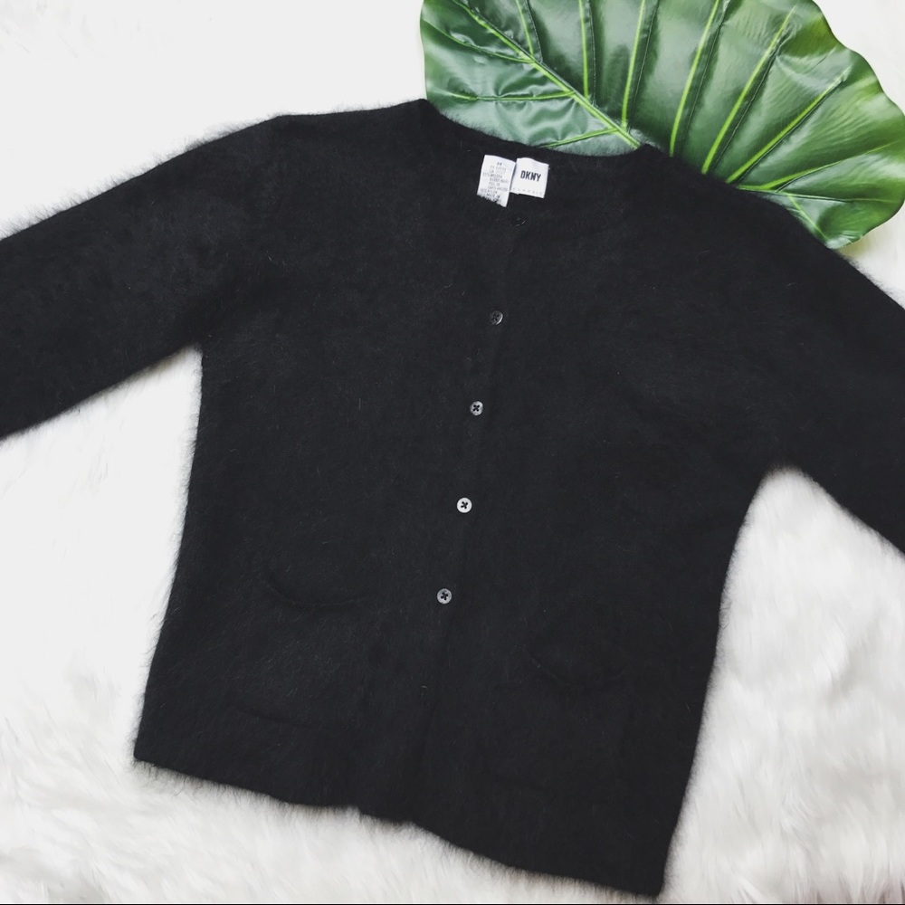 DKNY Classic Black Angora Blend Cardigan