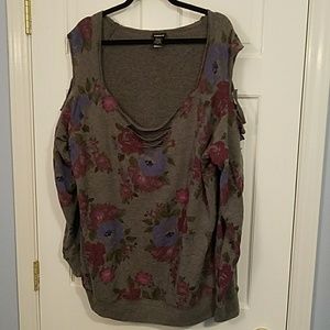 Torrid destroyed floral sweatshirt gray 3 3X