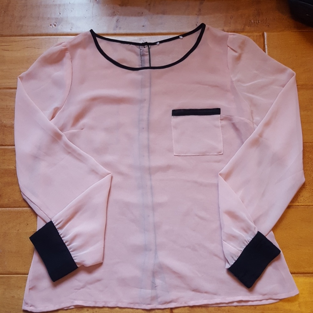 Sheer Pink Long-Sleeved Blouse