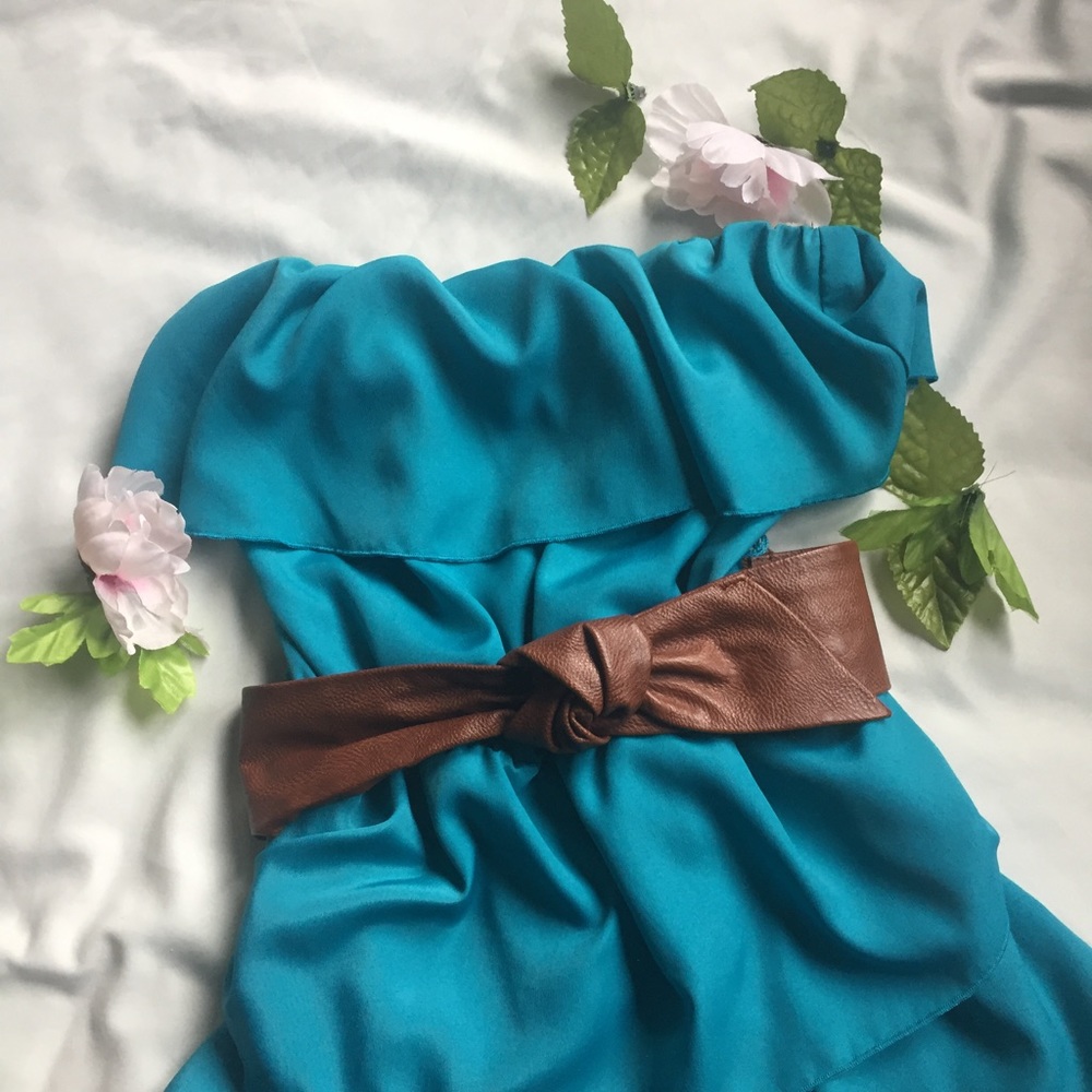Teal Strapless Ruffled Summer Dress