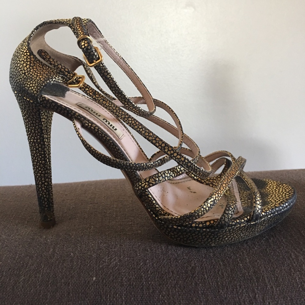 Miu Miu Strappy Gold Heels