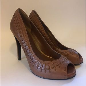 Ralph Lauren Tan Peep Toe Heels