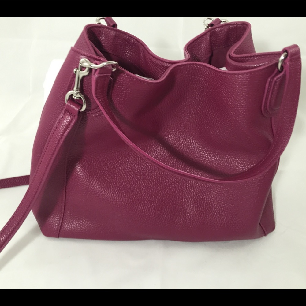 Coach Large Pebble Leather Edie Hobo Purse Wine