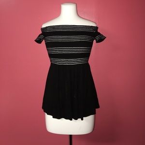 bebe smocked off-shoulder top