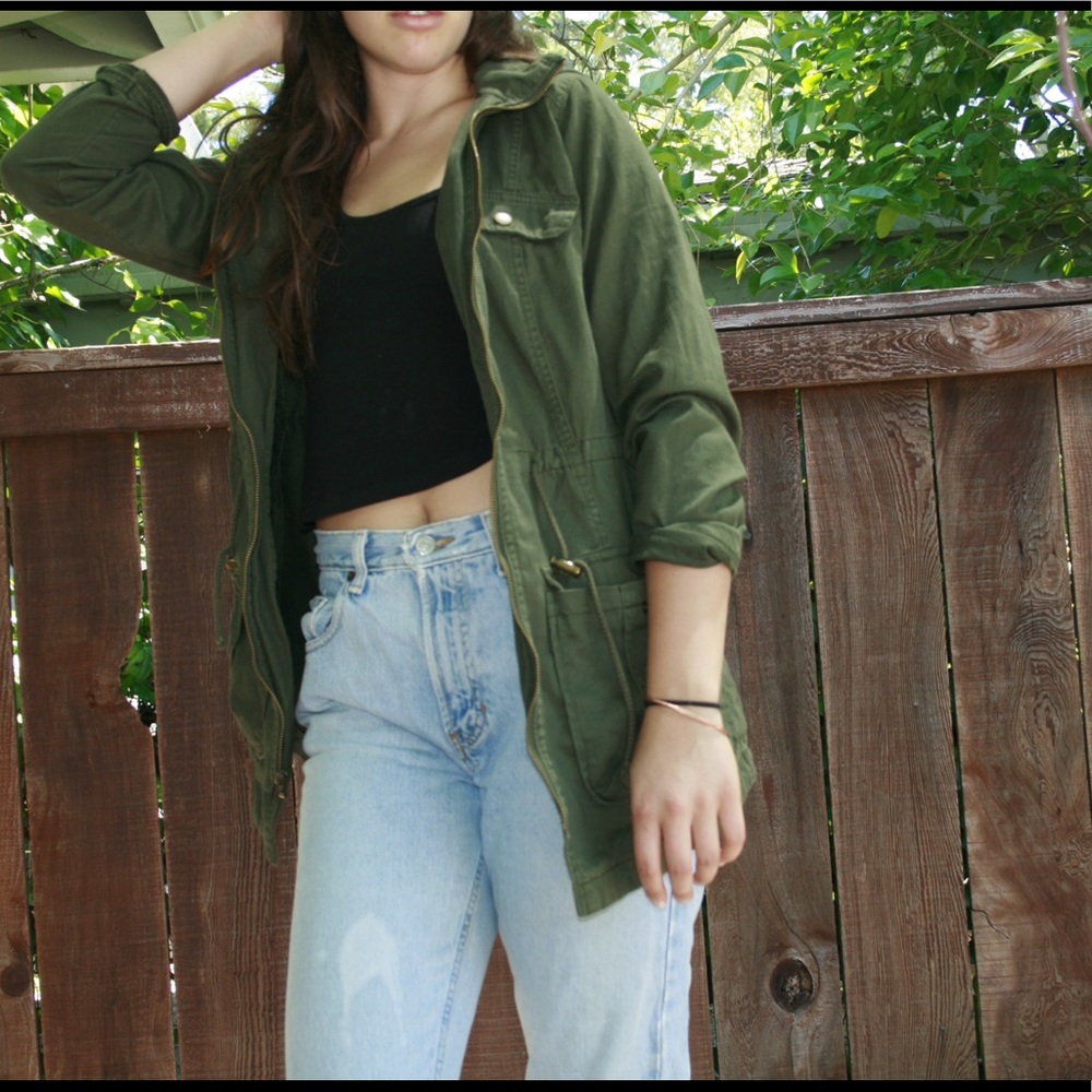 Dark Green Military Jacket with hood